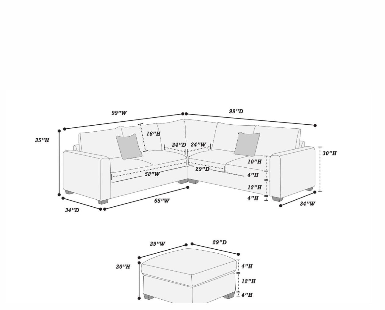 Beige or Gray sectional with ottoman