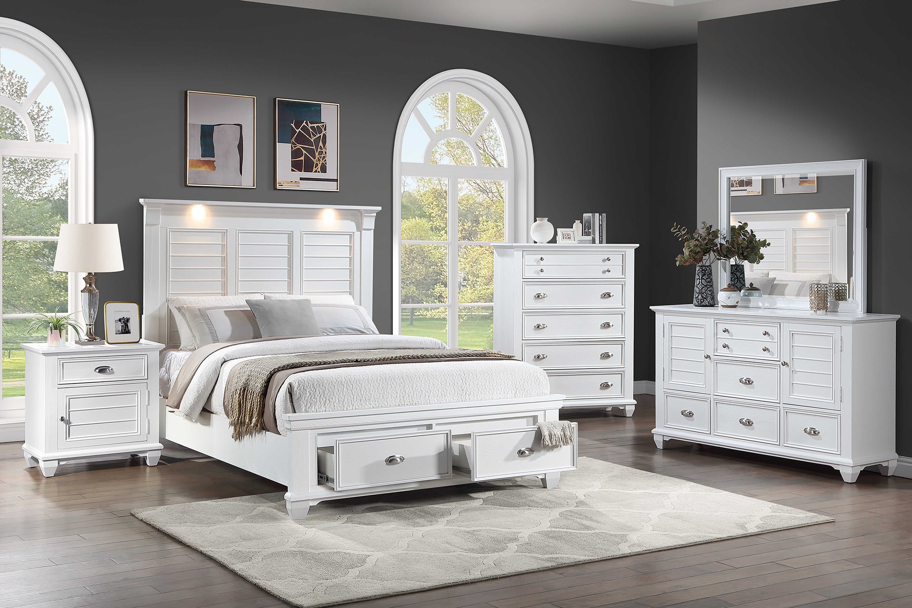 White Bedframe, Dresser, Chest, Nightstand options – 413 Wholesale