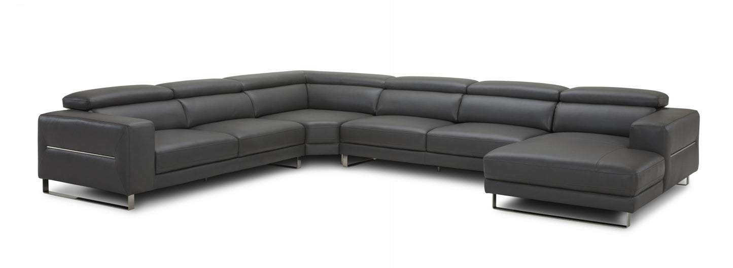 Divani Casa Hawkey - Contemporary Grey Full Leather U Shaped Sectional Sofa
