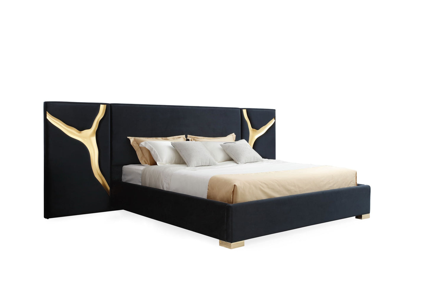 Modrest Aspen - Eastern King Glam Black Velvet & Gold Bed