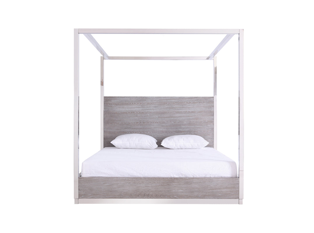 Modrest Arlene Modern Grey Elm & Stainless Steel Canopy Bed