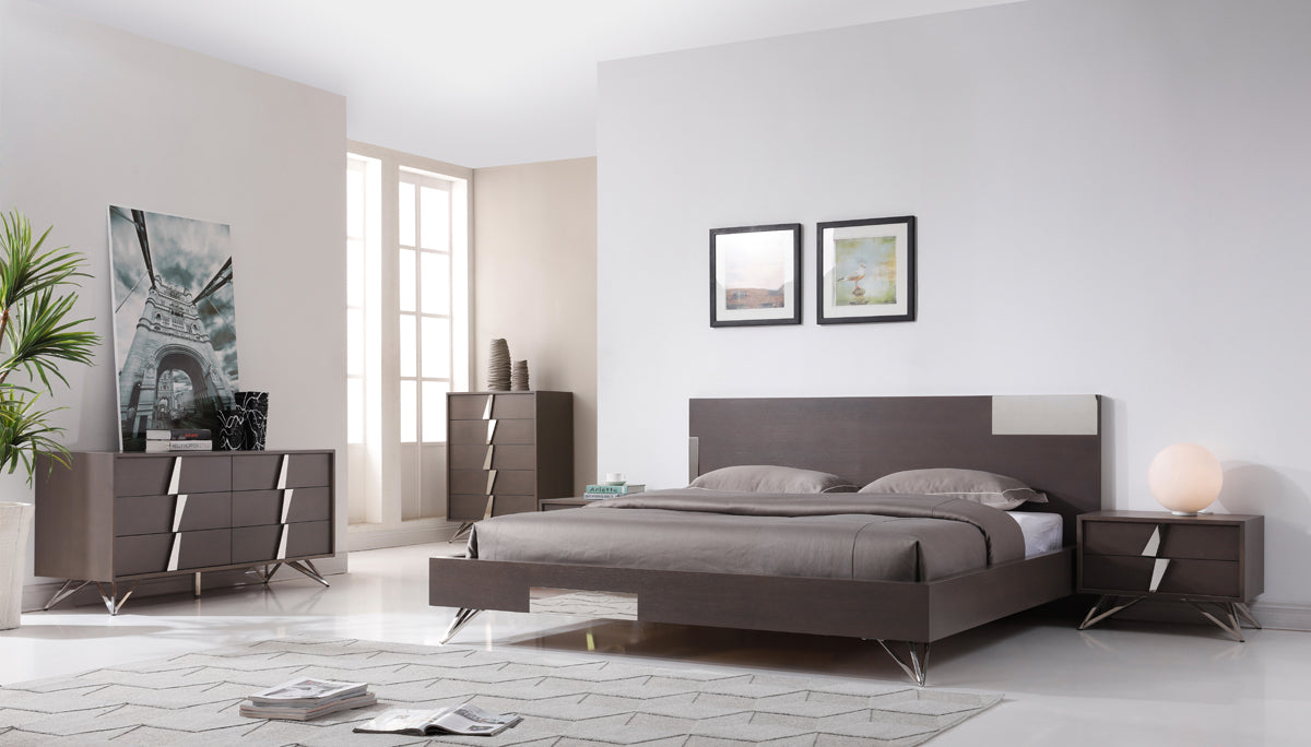 Modrest Nicola Modern Grey Oak & Stainless Steel Bed