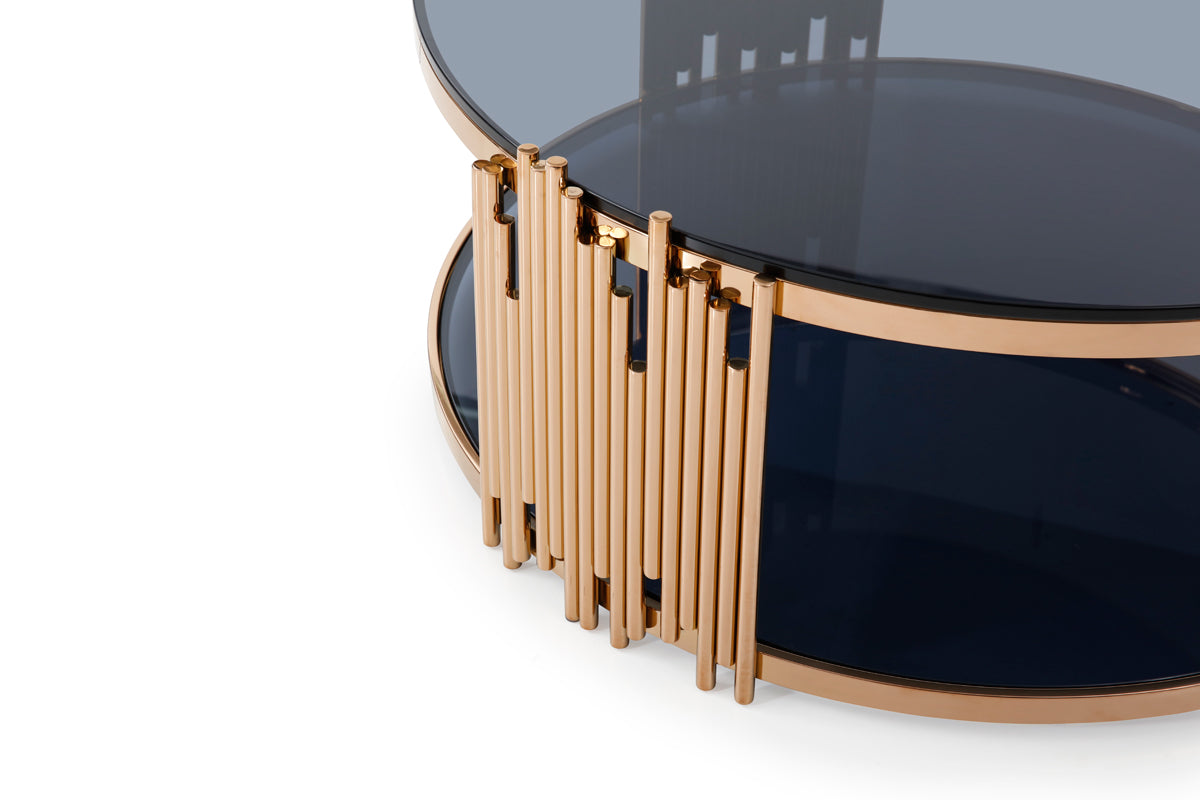 Modrest Bryce Modern Smoked Glass & Rosegold Round Coffee Table