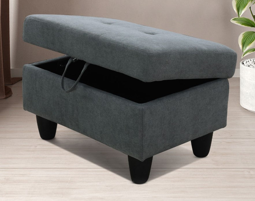 Grey Flannel Sectional with Storage Ottoman