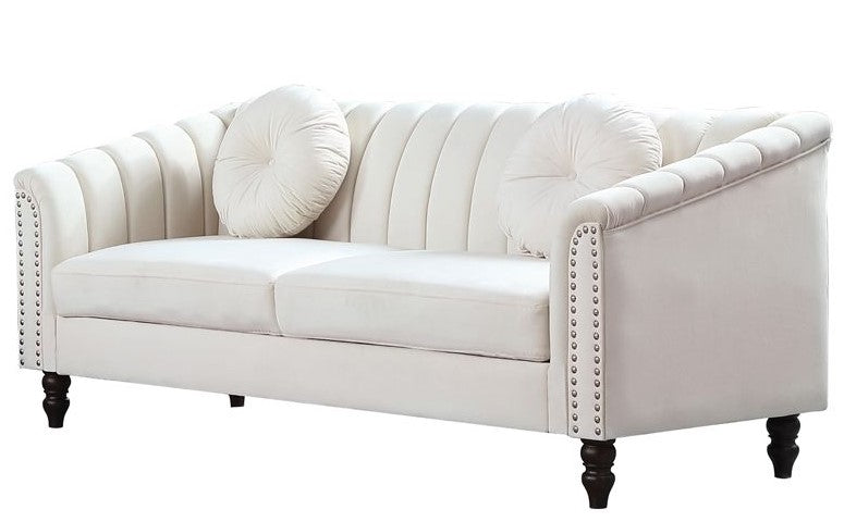 Round Arm 3-Piece Velvet Rectangular Sectional Sofa in Beige