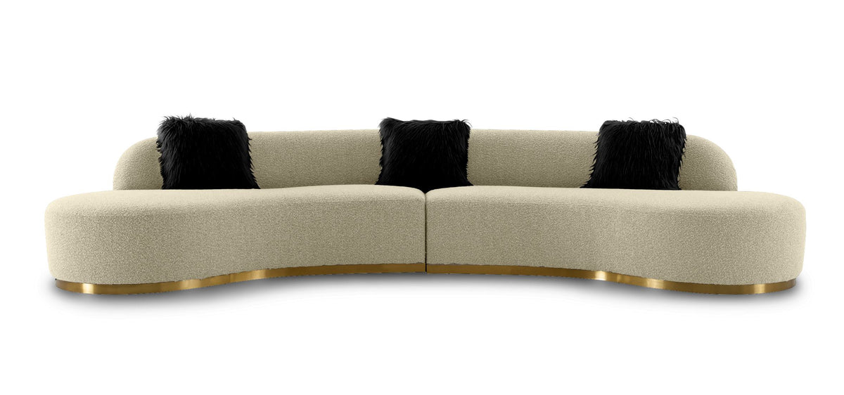 Divani Casa Frontier - Glam Beige Fabric Curved Sectional Sofa