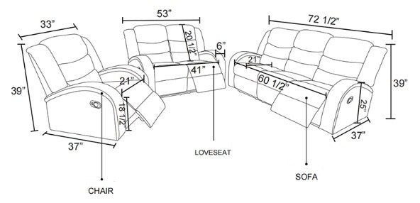 Faux Leather Sofa Set Recliners Black (Set of 3)
