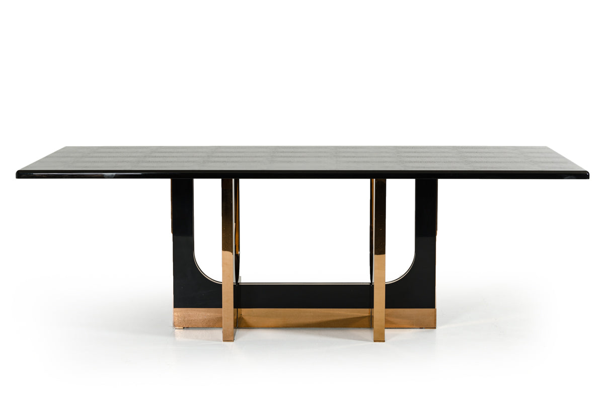 A&X Padua Modern Large Black Crocodile & Rosegold Dining Table