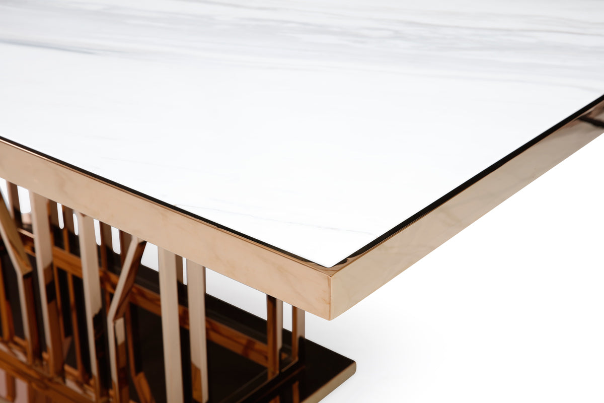 Modrest Marston Modern White Marble & Rosegold Dining Table