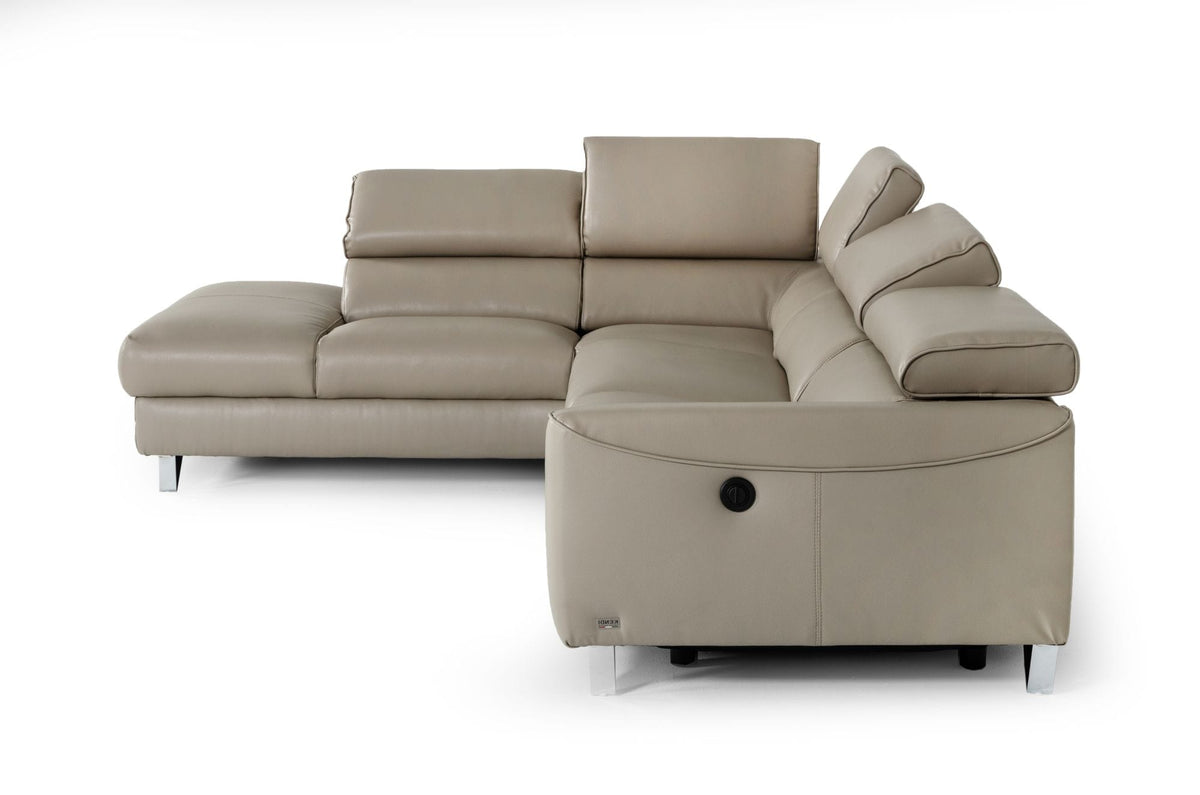 Divani Casa Versa - Modern Light Taupe Teco-Leather Left Facing Sectional Sofa with Recliner