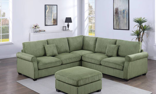 Sage or Gray sectional with ottoman