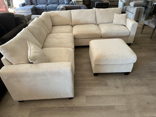 Beige or Gray sectional with ottoman