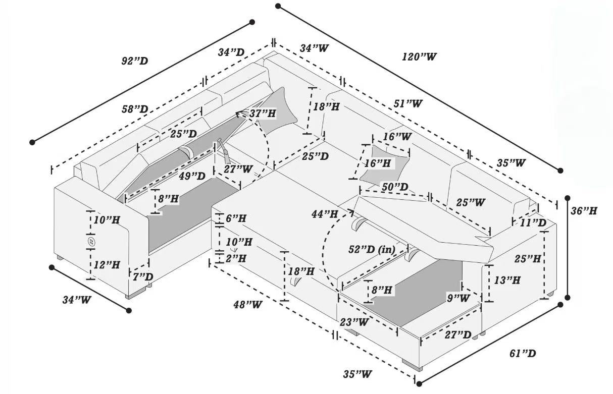 Corduroy Sectional  120“x 92”