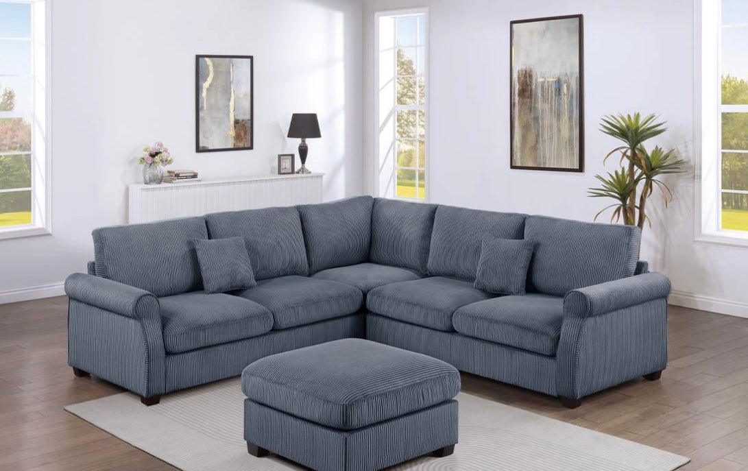 Sage or Gray sectional with ottoman