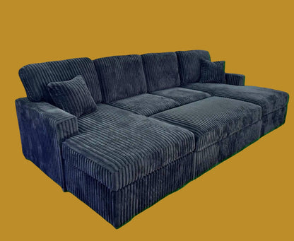 Sectional with Pullout Fur-Like Corduroy
