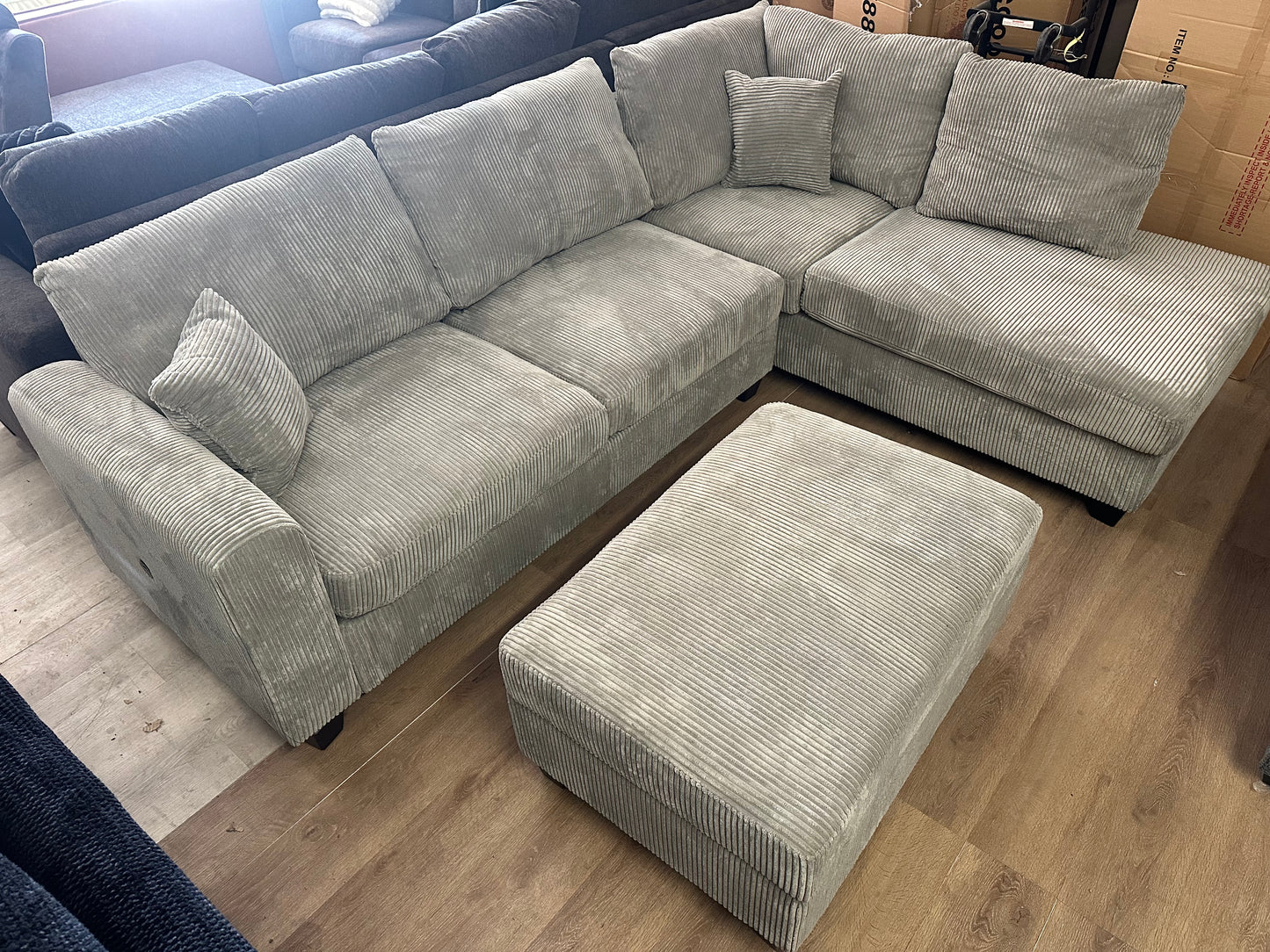 Beige or Gray sectional with storage ottoman