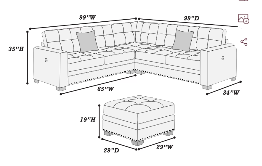 Fabric Sectional with Ottoman