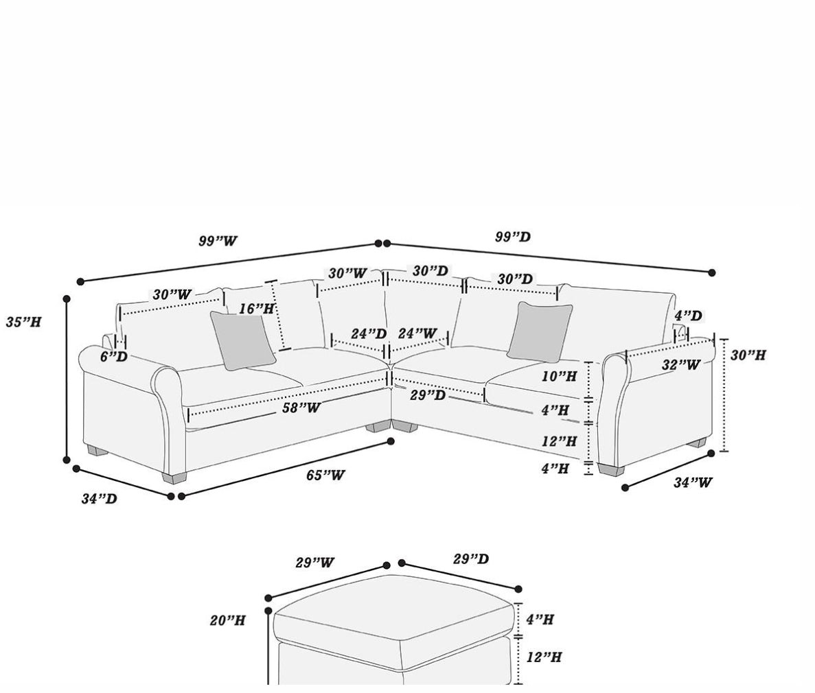 Sage or Gray sectional with ottoman