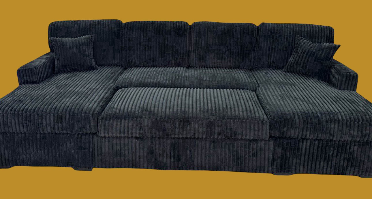 Sectional with Pullout Fur-Like Corduroy