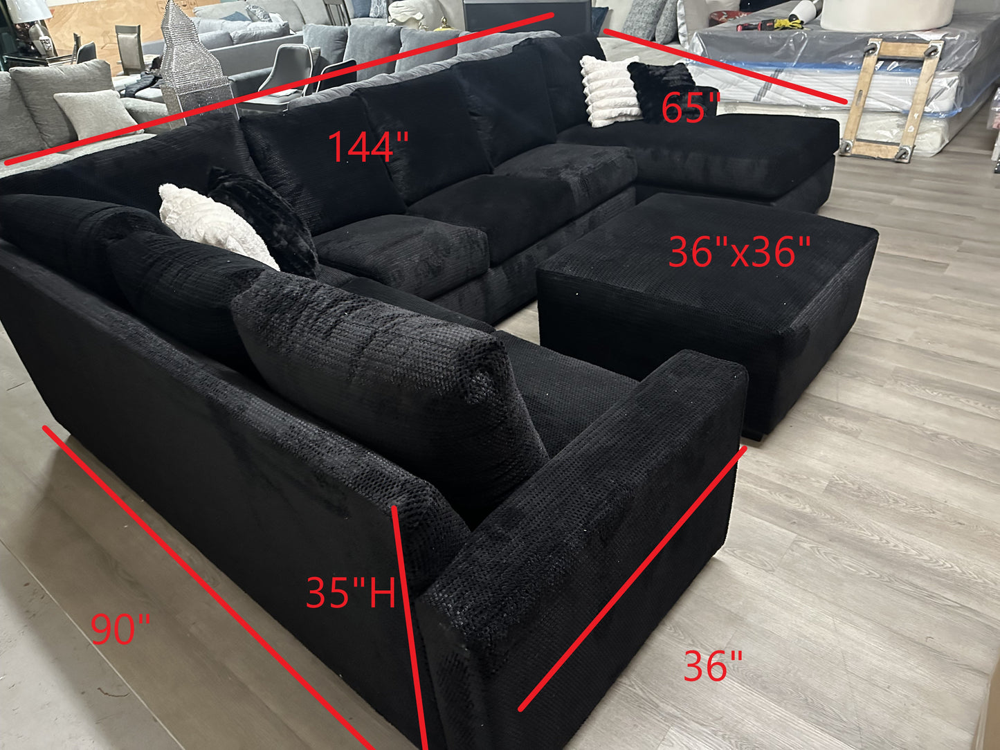 Custom Built Black U Shape Sectional