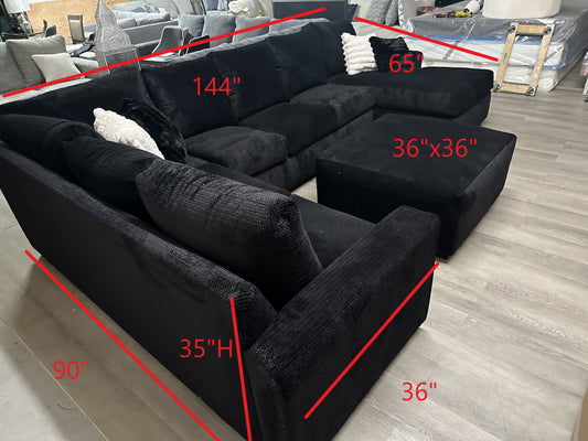 Custom Built Black U Shape Sectional