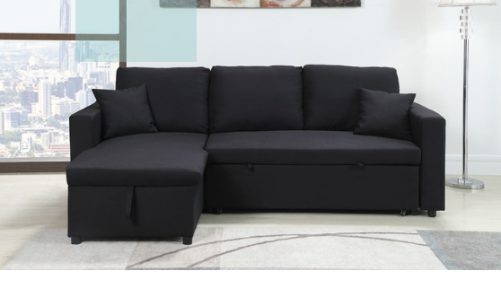 Black fabric pull out sectional