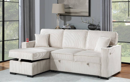 Sectional with pullout and reversible storage chaise