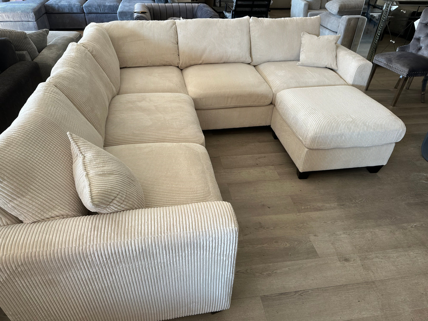 Beige or Gray sectional with ottoman