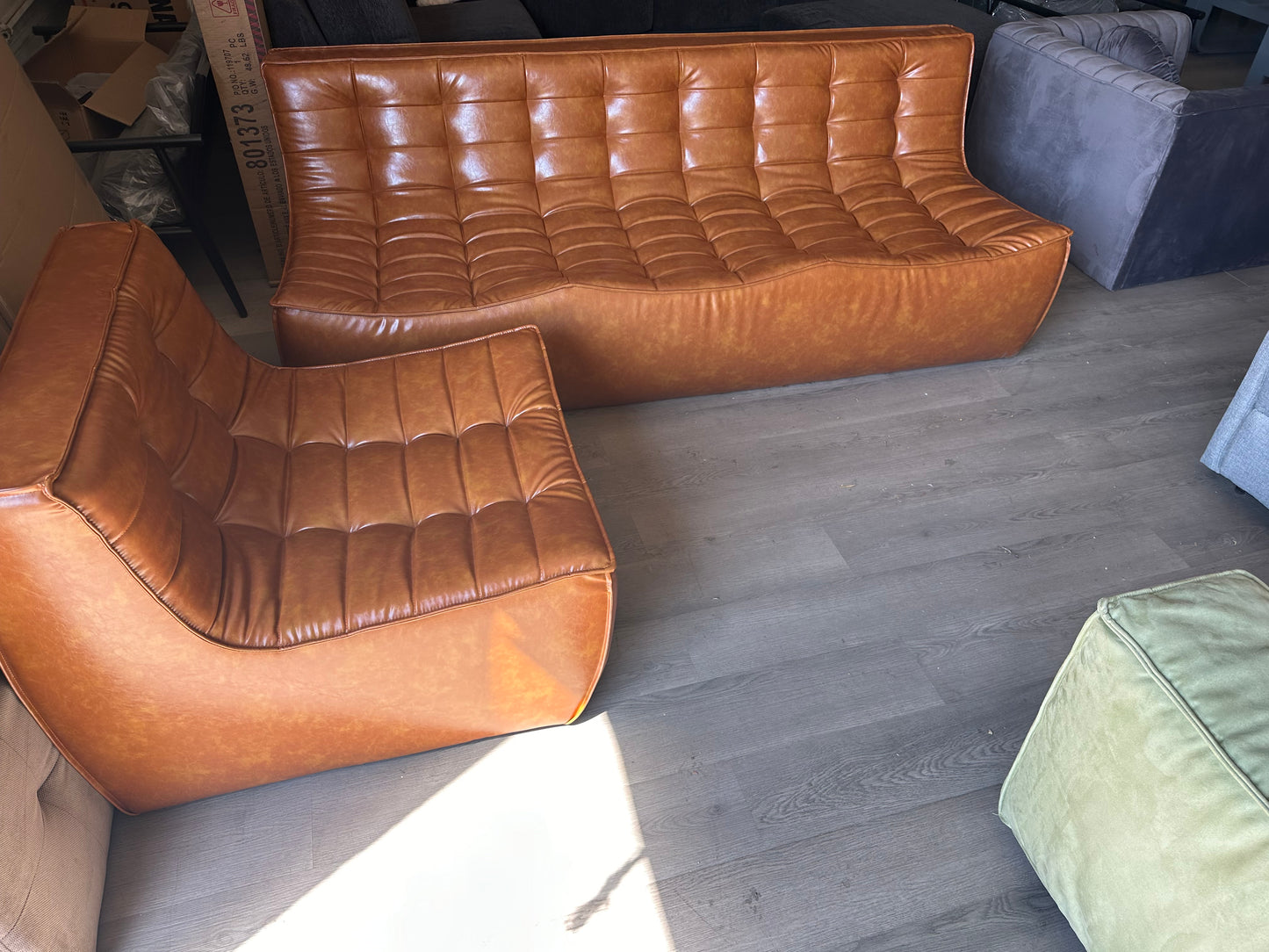 Brown Pu leather and chair set