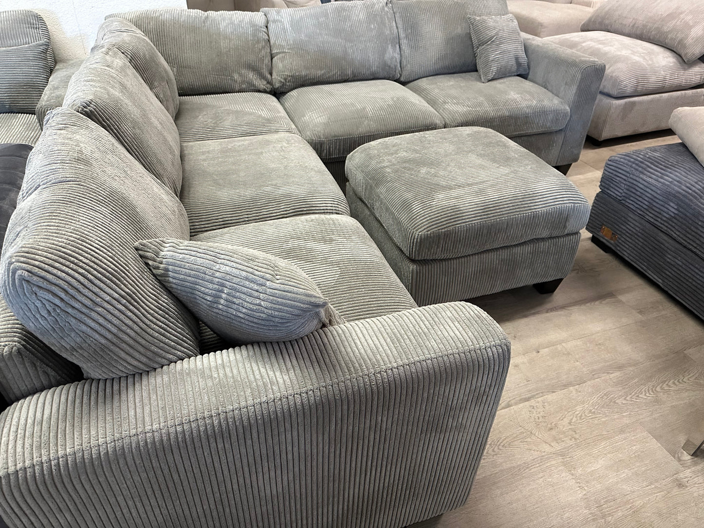 Corduory sectional with ottoman