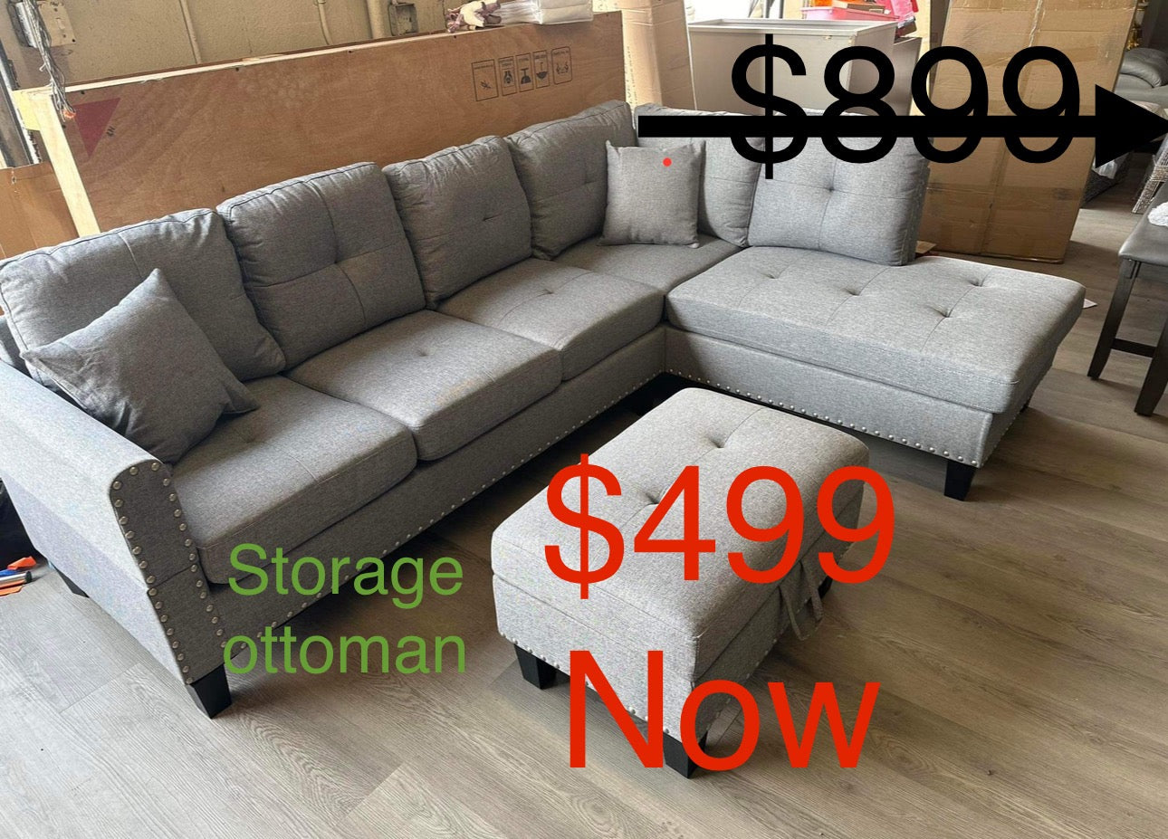 Sectional with storage ottoman