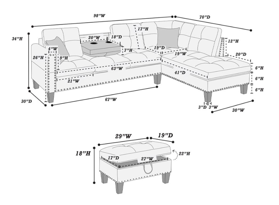 Sectional with storage ottoman