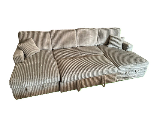 Sectional with Pullout Fur-Like Corduroy