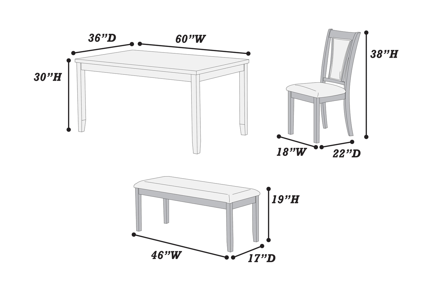Walnut/Black 6 PC dining set