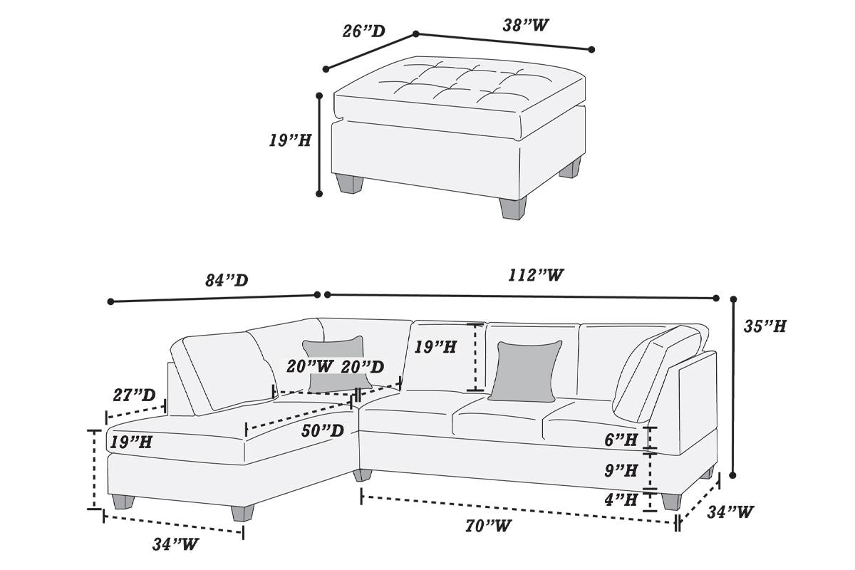 Microfiber 3-Piece Sectional Set W/ Ottoman