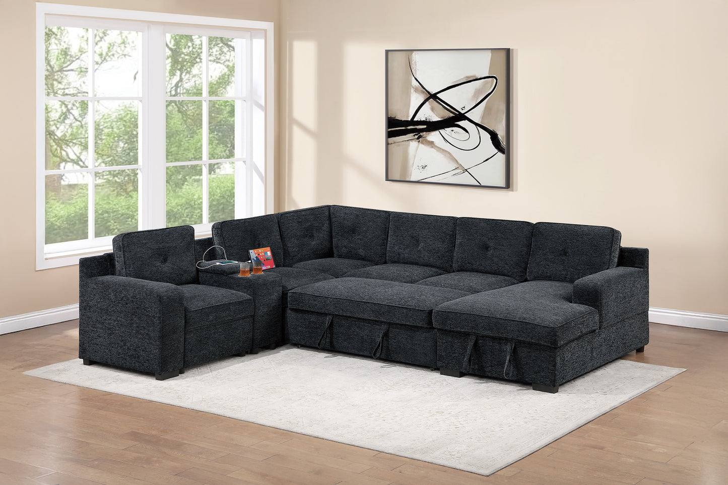 Chenille U Shape Sectional with Pullout