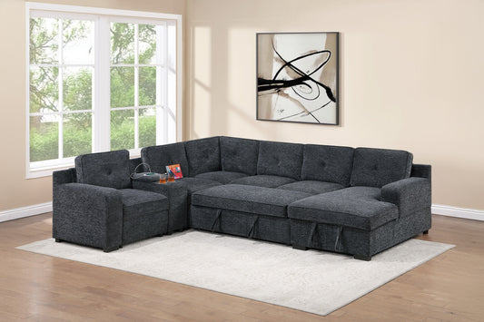 Chenille U Shape Sectional with Pullout