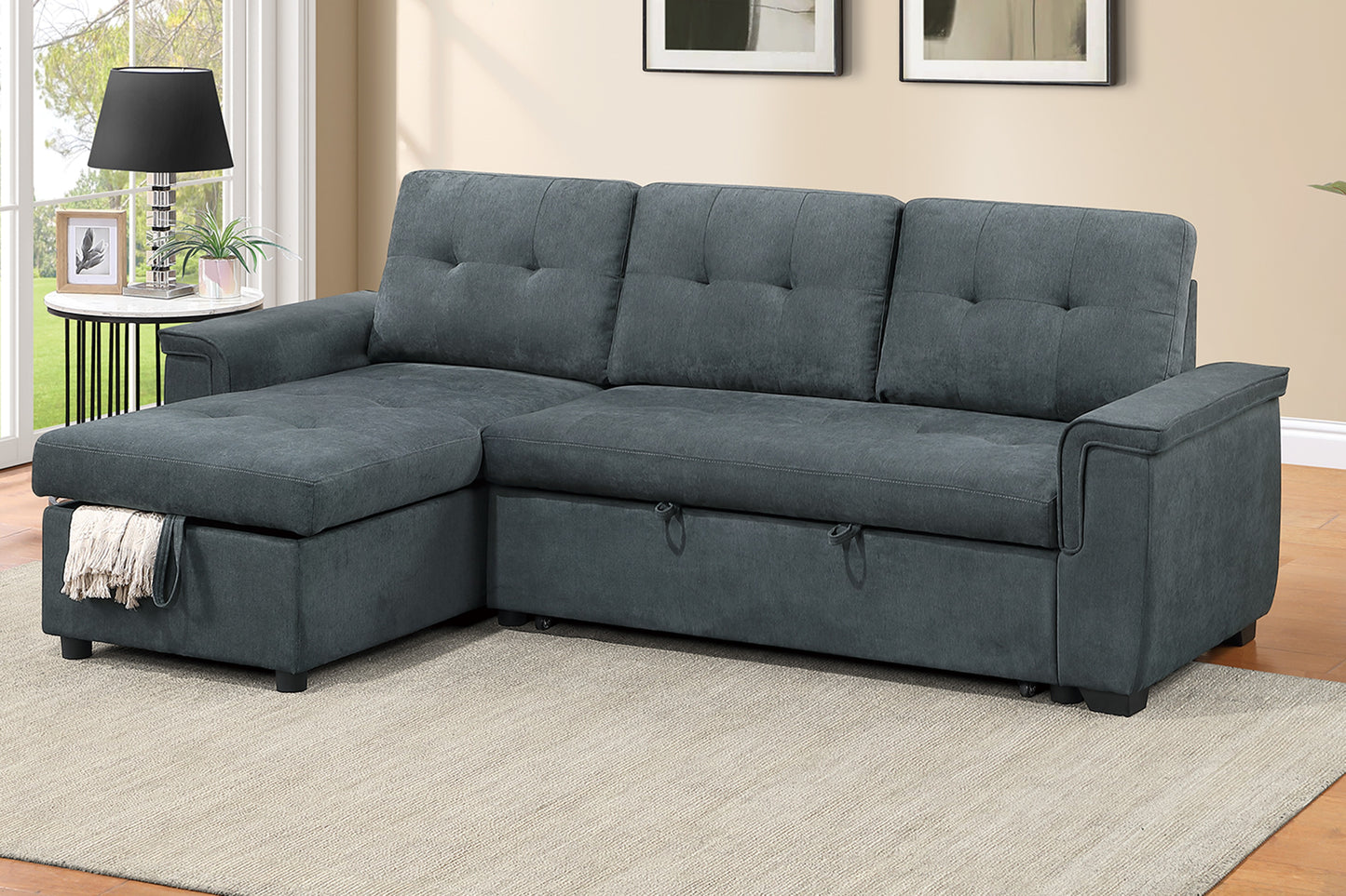 Tweeed-Like Velvet Covertible Sectional