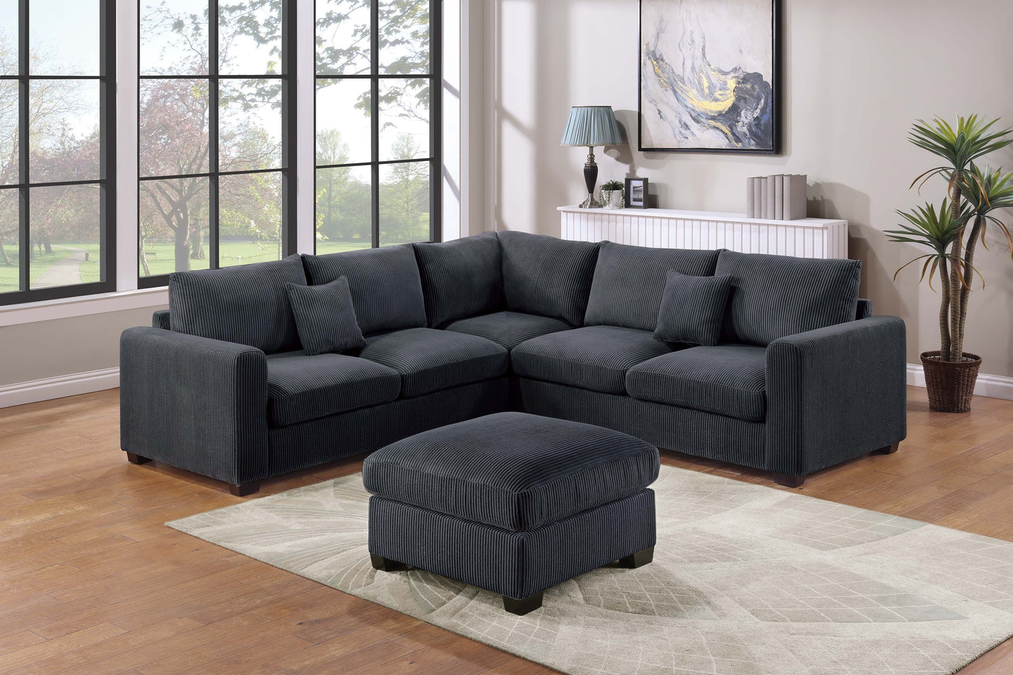 Corduory sectional with ottoman