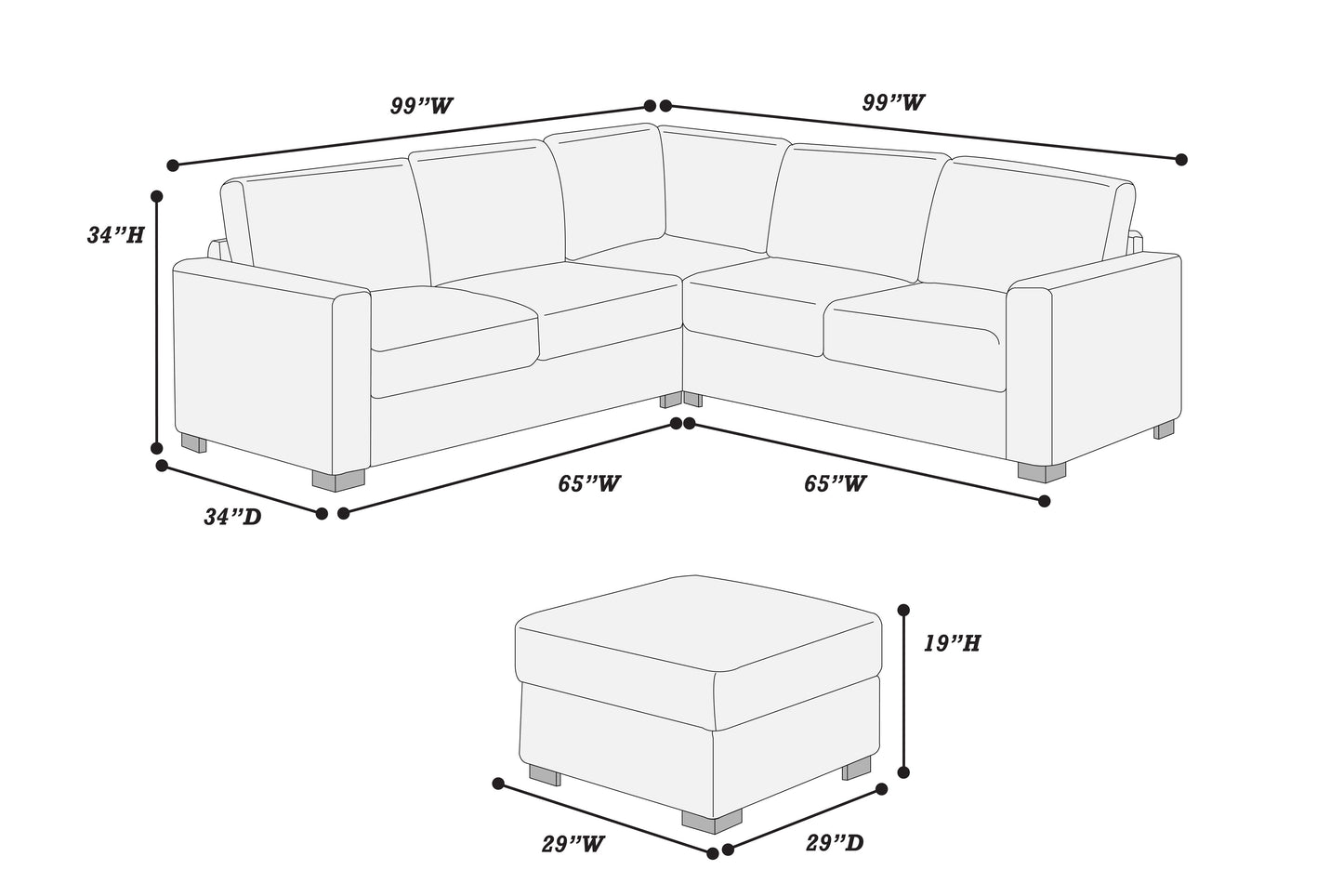 Corduroy Sectional with Ottoman