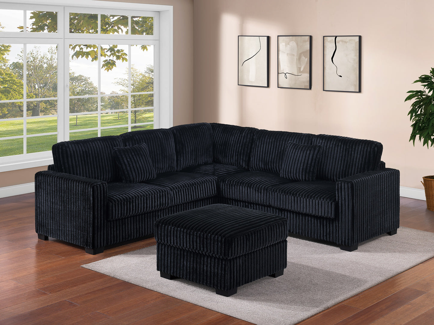 Corduroy Sectional with Ottoman