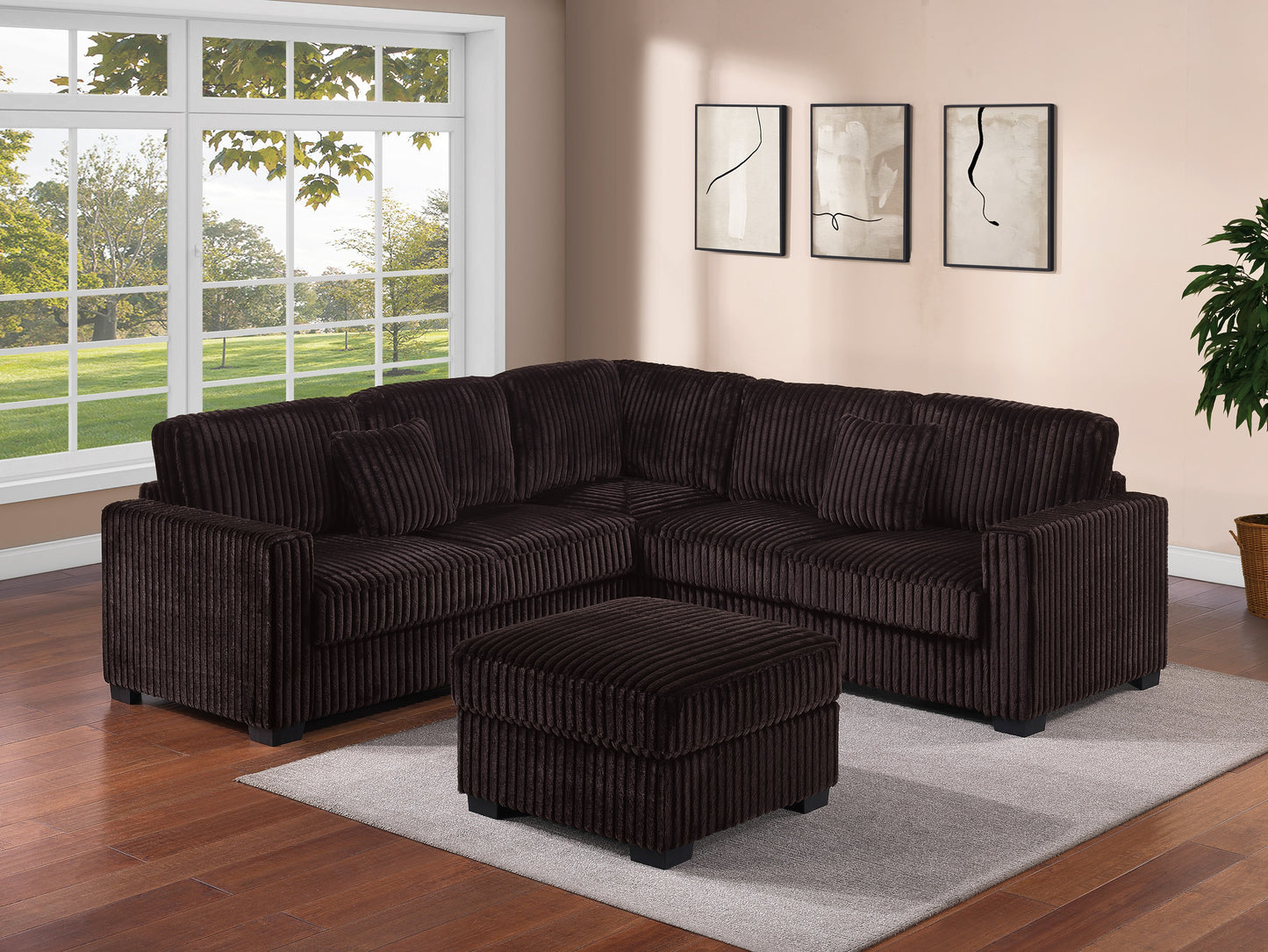 Corduroy Sectional with Ottoman