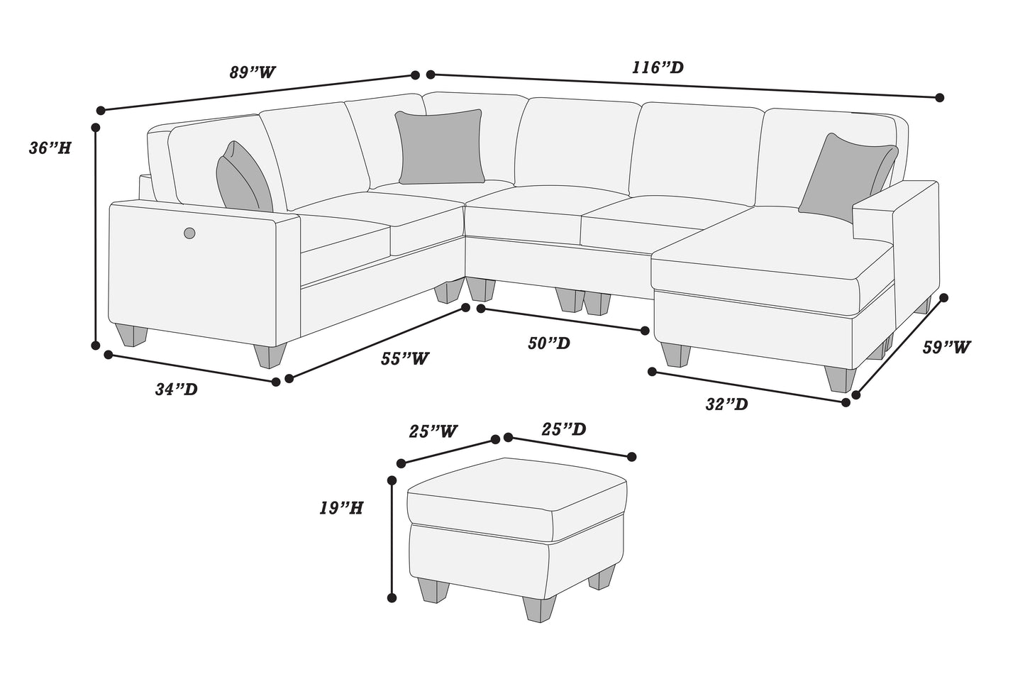 U shape Sectional Black or Gray