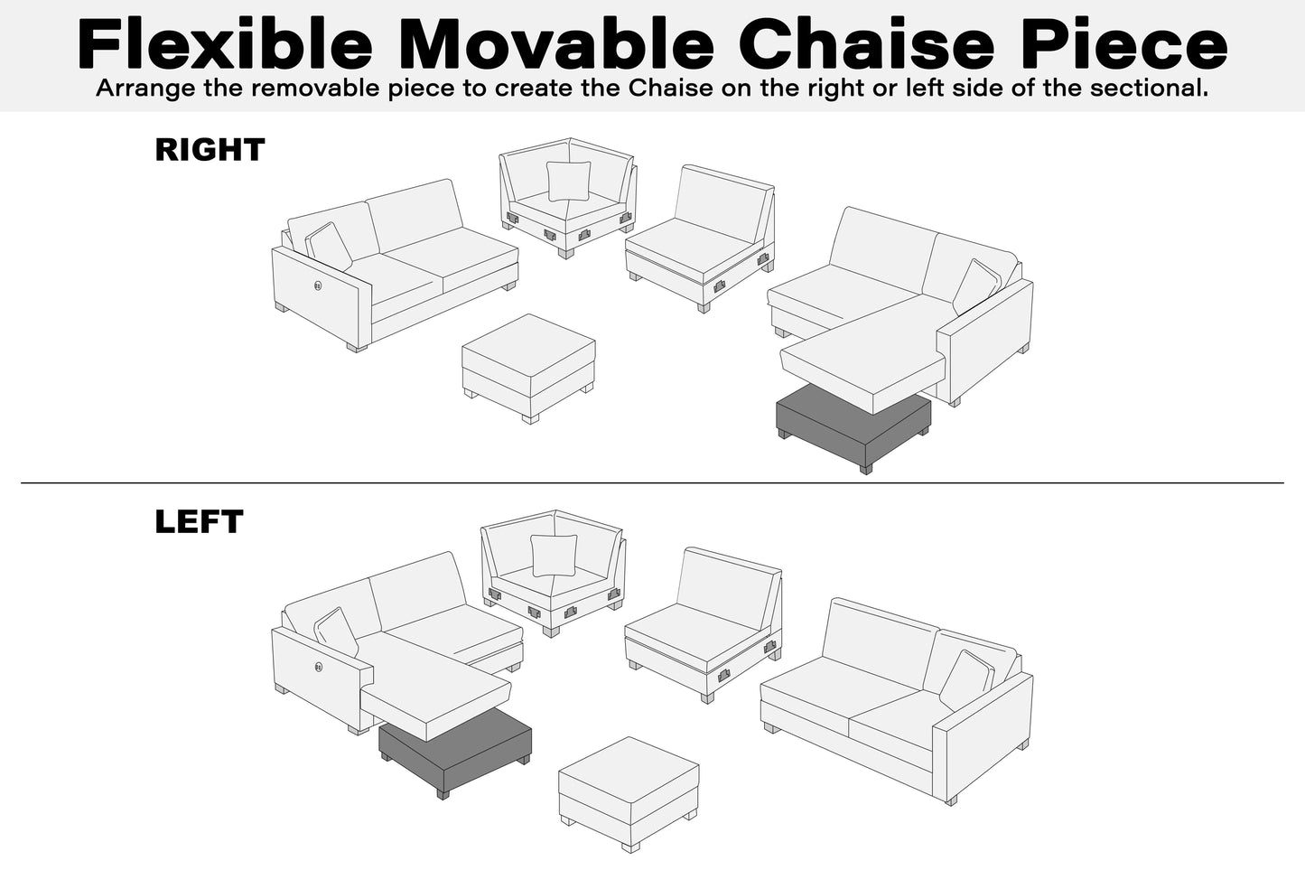 U shape Sectional Black or Gray