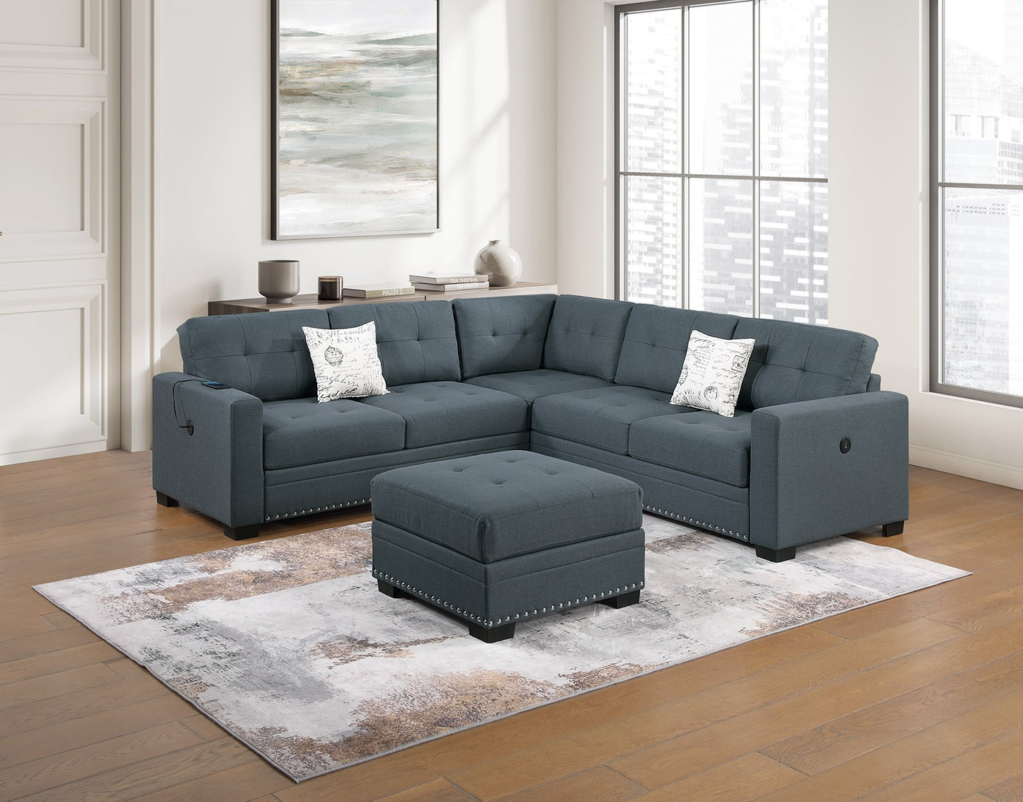 Fabric Sectional with Ottoman