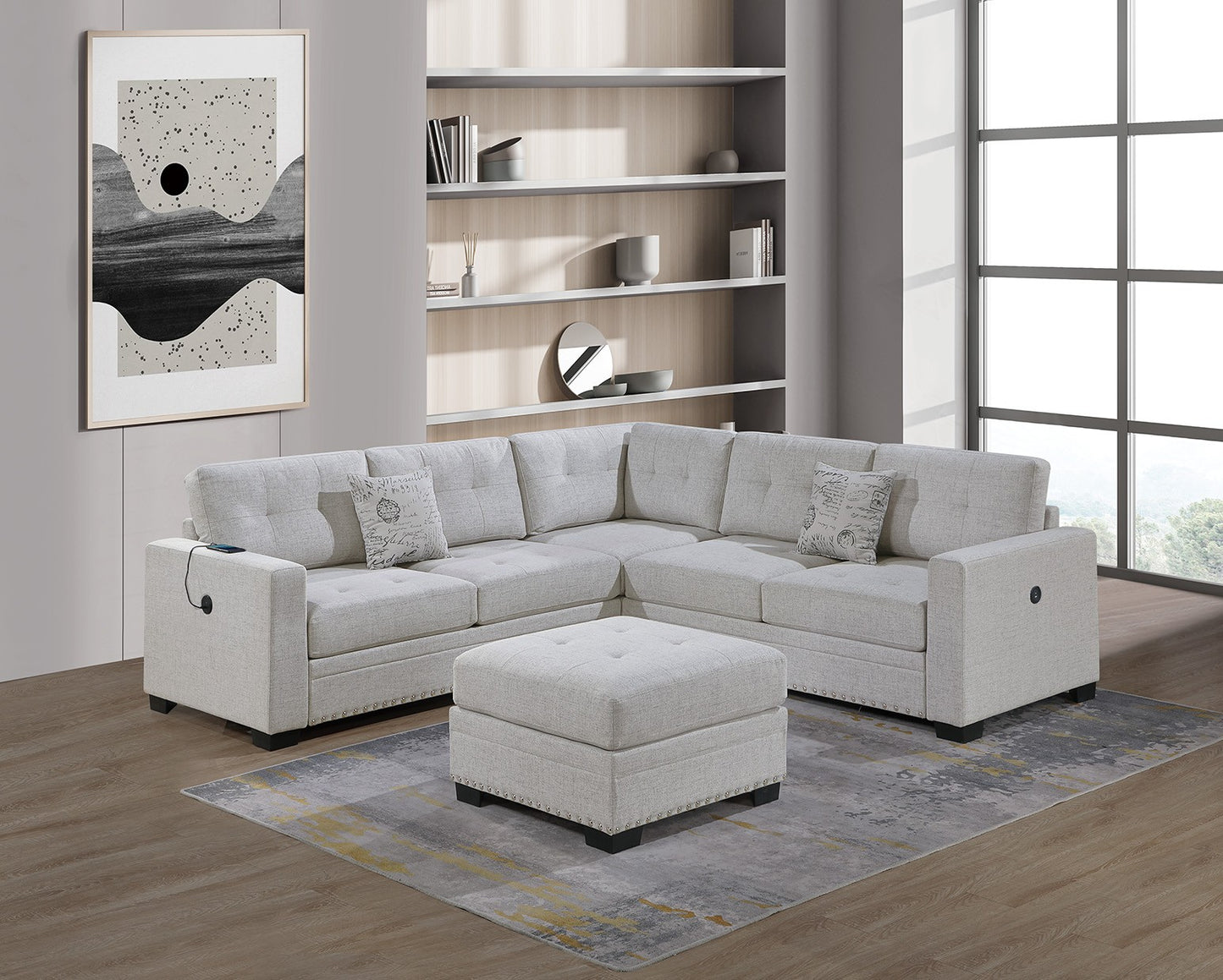 Fabric Sectional with Ottoman