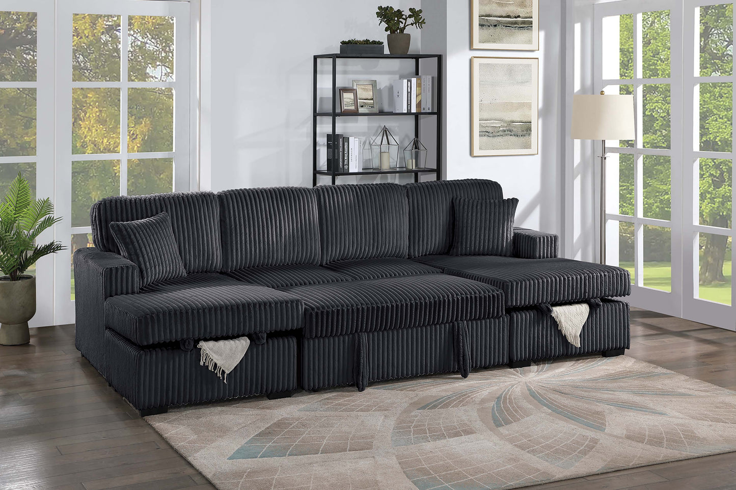 Sectional with Pullout Fur-Like Corduroy