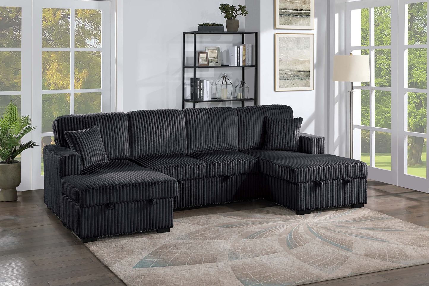 Sectional with Pullout Fur-Like Corduroy