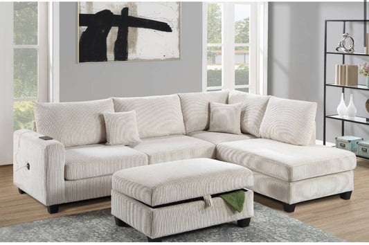 Beige or Gray sectional with storage ottoman