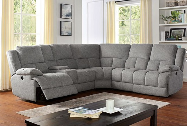 Powered Gray Fabric Sectional Recliner